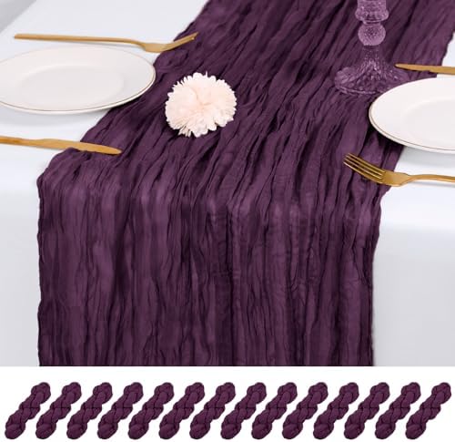 14 Pack Dark Purple Cheesecloth Table Runner 17x108 Inch Semi Sheer Boho Gauze Cheese Cloth Fabric Table Runners, for Wedding Party Baby Shower Birthday Home Decor Garden Farmhouse by Unknown
