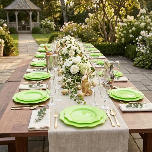 COLOSUS 60PCS Green Plastic Plates, Elegant Beaded Wedding Plates. - Image 5