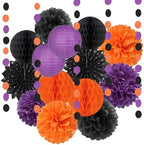 Black Orange Purple Halloween Party-Decorations - 18pcs Kits Paper Lanterns Fan,Tissue Flower Pom Poms Streamers,Honeycomb Balls,Graduation Birthday Wedding Baby Bridal Shower Decor Lasting Surprise by LastingSurprise
