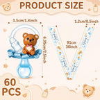 Coume 60 Pcs Baby Shower Party Pacifiers Necklace Bear Bottle Acrylic Pacifiers Charm Pacifier Chain for Guests Gender Reveal Party Favors Prize Table Scatter (White,Blue,Cute) - Image 4