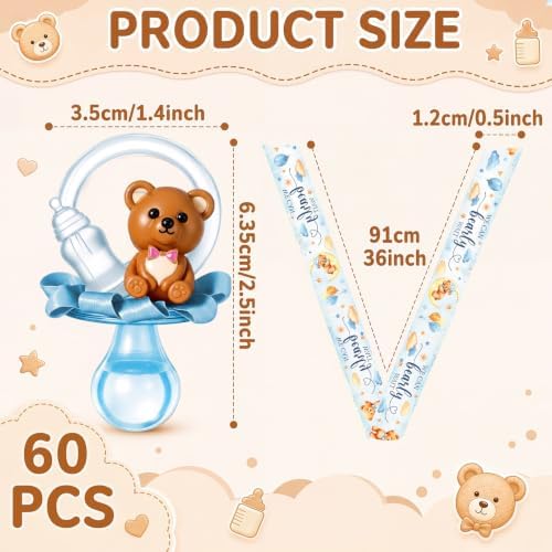 Coume 60 Pcs Baby Shower Party Pacifiers Necklace Bear Bottle Acrylic Pacifiers Charm Pacifier Chain for Guests Gender Reveal Party Favors Prize Table Scatter (White,Blue,Cute) - Image 4