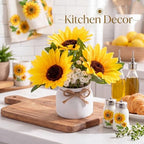 Zeyune 8 Pcs Sunflower Potted Plants Rustic Summer Spring Kitchen Wedding Table Centerpieces Silk Yellow Fake Flower with Plastic Pot for Home Bathroom Office (White, Sunflower and Baby's Breath) - Image 3