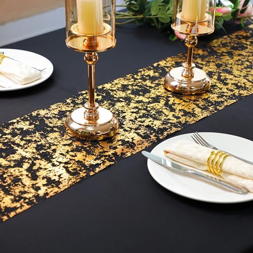 Snowkingdom Black and Gold Table Runner 100 Feet Glitter Golden Metallic Table Centerpieces Foil Runners Party Decorations for Graduation Birthday Retirement Wedding Christmas Halloween Thanksgiving - Image 3