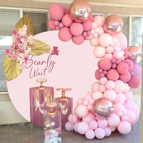 6x6ft Pure Pink Round Backdrop Cover Polyester We Can Bearly Wait Cute Bear Baby Shower Circle Background Arch Stand Cover for Gender Reveal Pregnancy Party Decorations Cake Table Banner - Image 3