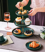 3 Tier Round Porcelain Tiered Cupcake Stand, Tiered Serving Stand, Dessert Stand, Serving Tray Platter for Tea Party, Wedding and Birthday (Green) - Image 3