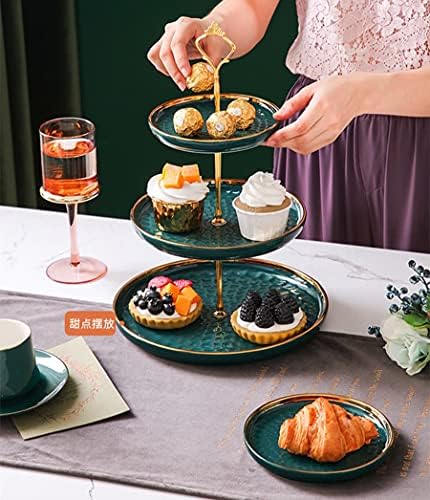 3 Tier Round Porcelain Tiered Cupcake Stand, Tiered Serving Stand, Dessert Stand, Serving Tray Platter for Tea Party, Wedding and Birthday (Green) - Image 3