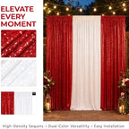 ShinyBeauty Red and White Backdrop Curtains 2x8ft 4 Panels Christmas Decor - Image 3