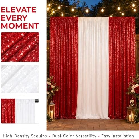 ShinyBeauty Red and White Backdrop Curtains 2x8ft 4 Panels Christmas Decor - Image 3