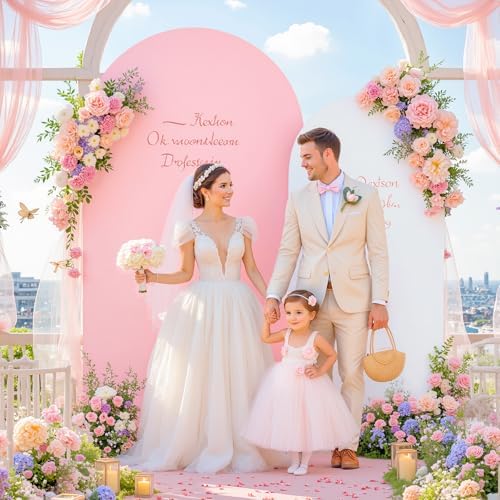 White and Pink Arch Backdrop Cover 7.2FT 6FT Wedding Arch Covers Set of 2 Spandex Fitted Fabric Backdrops Double-Color Arches Covers Stretchy Backdrop for Party Baby Shower Birthday Decoration - Image 3
