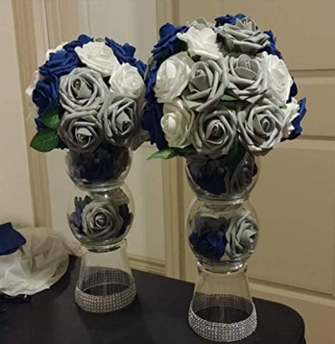 D-Seven Artificial Flower 50pcs Silver Gray Fake Roses with Stem for DIY Wedding Bouquets Floral Arrangements Bridal Shower Baby Shower Party Home Decor - Image 5