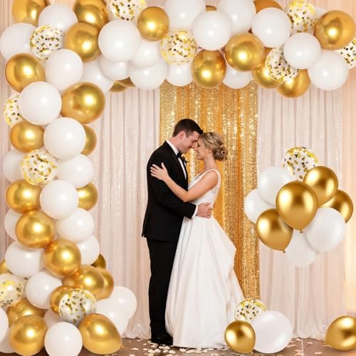 SmoothNovelty 137 Pcs White Gold Sequin Curtains Balloon Garland Kit - Image 5