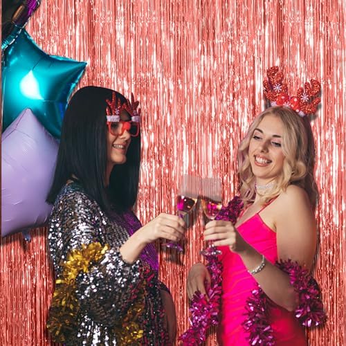 20 Pack Rose Gold Fringe Curtain Backdrop Birthday Bachelorette Party Decorations Metallic Tinsel Streamers Foil Backdrop Christmas Graduation Wedding New Year Party Decorations - Image 3