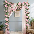 U'Artlines 3 Pack Artificial Pink Rose Garlands Flower Vines 19.5 ft - Image 5