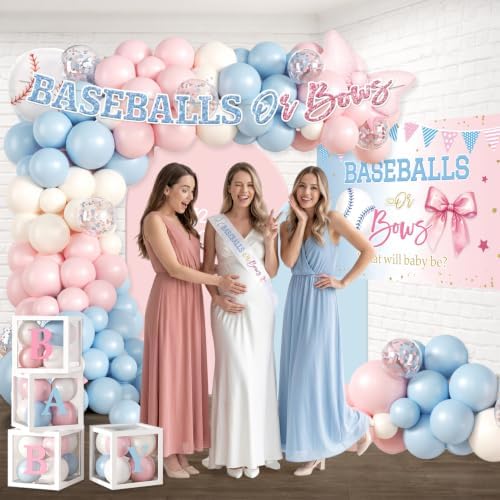 Cocomigo Baseballs or Bows Gender Reveal Decorations, Serves for 25 - Image 4
