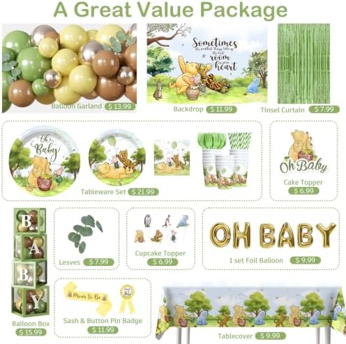 280pcs Bear Baby Shower Decorations Complete Party Set, 25 guests - Image 3