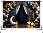 20 x 10 ft Navy Blue Starry Night Backdrop Gold Moon Stars Balloons Night Sky Curtain Theme Photography Background Galaxy Star Baby Shower Birthday Newborn Portrait Photo Booth Decor - Image 2