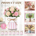 Domensi 6 Pcs Farmhouse Metal Flower Vase, Pink Striped Table Centerpiece - Image 2