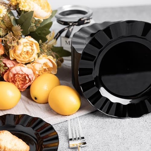 72 Pack Black Plastic Plates, 10" Disposable Wave Edge Dinner Plates - Image 4