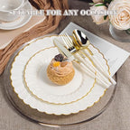 HOMIP 150PCS Ivory Plates with Gold Disposable Silverware - Include 60 Scalloped Plastic Plates, 30 Knives, 30 Forks, 30 Spoons Elegant & Lightweight for Weddings, Birthdays, Parties - Image 5