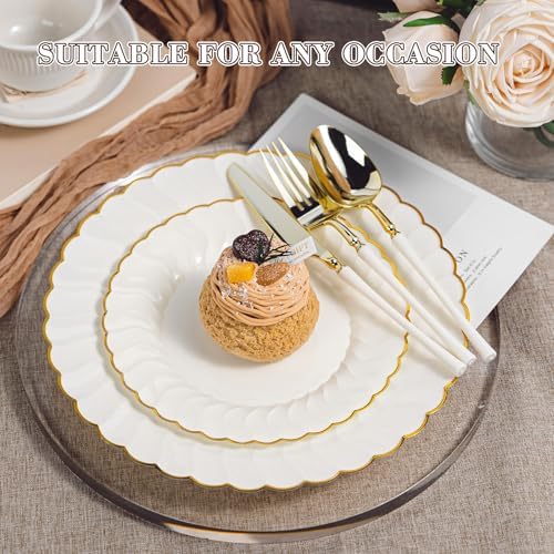 HOMIP 150PCS Ivory Plates with Gold Disposable Silverware - Include 60 Scalloped Plastic Plates, 30 Knives, 30 Forks, 30 Spoons Elegant & Lightweight for Weddings, Birthdays, Parties - Image 5