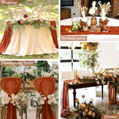 BLUETOP 10 Pack Terracotta Cheesecloth Table Runners 35x120 Inch, 10FT Rustic Burnt Orange Cheese Cloth Table Runner for Wedding Bridal Shower Baby Shower Birthday Holiday Decor - Image 5
