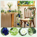Riceshoot 4 Pcs 26 ft Artificial Eucalyptus Vines Garland with Flowers Faux Floral Greenery Garlands Rose Wreath for Wedding Party Arch Table Decor Backdrop Decorations (Blue and White) - Image 3