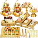 Audab Metal Gold Dessert Table Display Set Including Cake Stands, Cupcake Tower Stand, Dessert Tray, Risers Stands, Cake Cutting Set and Serving Tongs for Wedding, Birthday Party Decor by Audab