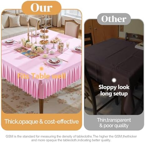Wish Care Pink Spandex Tablecloths for 60x60 Inch Square Tables, Stretch Fitted Table Clothes with Pleated Ruffle Skirt for 60” Table, Wrinkle Free and Elastic, for Party Kitchen Home Dining - Image 5