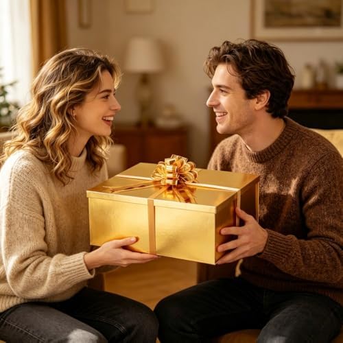 UoeRing Gold Extra Large Gift Box 1Pcs 22x17x9 inch,luxury Gift Box with Lid for Presents Birthday Christmas Valentine's Day (Contain Pull Bows,Card,Envelope,Filler) - Image 7