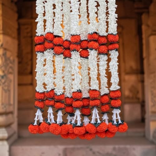 LoveNspire Artificial Jasmine Marigold Garland for Festive Decorations - Indian Flowers for Wedding, Diwali, Day of the Dead, Outdoor Wall Hanging & Indoor Home Décor 3Feet / 18Strings - Image 4