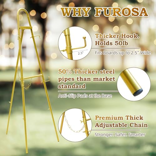 57"– 42" Height Adjustable Gold Easel Stand for Signs, Lockable at Any Height – 4 Hooks, 3 Display Modes, Easel with Design Templates – Ideal for Wedding Welcome Sign, Parties, Art & Retail Display - Image 5