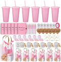 56Pcs Baby Shower Prizes for Game Winners Baby Shower Favors Gifts including Plastic Tumbler Notebook Scented Candles Ballpoint Pen Mirrors with Hair Brushes Bracelet Gift Bag (Pink) by Rigibright