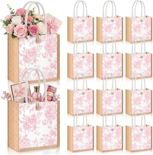 Abbylike 12 Pcs Floral Gift Bag Small Flower Tote Bag,Retro Pink by Abbylike
