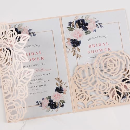 50pcs Tri-Fold Laser Cut Invitation with Envelope Blank Inner Sheets RSVP - Image 7