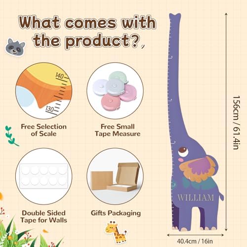 Personalized Wooden Elephant Growth Chart Ruler,Customized Height Growth Chart Kids,Baby Boy Girl Measurement Ruler,No-Drill Wall Decor Baby Room Nursery - Image 2