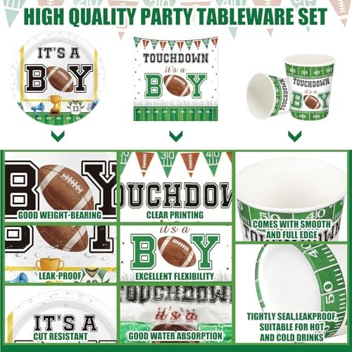 Hushee 200 Pcs Touch Down It's a Boy Baby Shower Paper Plates Napkins Cups - Image 4
