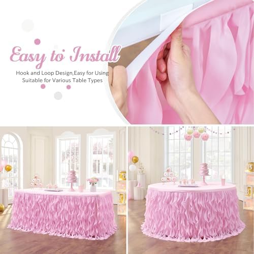 Leegleri 9ft Pink Tutu Table Skirt Tulle Curly Willow Table Skirt for Rectangle&Round Tables,Tutu Ruffle Tablecloth for Princess Girls 1st Baby Girl Birthday Party,Baby Shower Decoration,Gender Reveal - Image 5