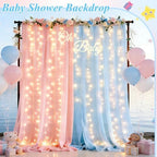 Ledido 10×8ft Pink Blue Tulle Backdrop Curtains with Light(4 Panels 5×8ft) - Image 5