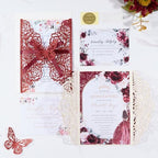 Burgundy Wedding Invitation Laser Cut Invitation Sleeve Personalized Cards - Image 7