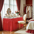 17ft Length Red Satin Table Skirt for Rectangle Tables, Wrinkle Resistant Pleated Ruffle Table Cloth Glitter Desk Skirting for Weddings Banquet Birthday Party Bridal Shower Decorations - Image 6