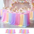 Wish Care 2 Pack Rainbow Tulle Tablecloth for 6 Foot Rectangle Tables Double Layer Tulle Tutu Skirt Unicorn Ruffle Pastel Table Cloth Stretch Fitted Table Covers for Girls Birthday Baby Shower Party by WishCare
