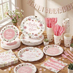 Funnymoom 400 Pcs Baby in Bloom Party Supplies for 50 Guests Pink Floral Baby Shower Paper Plates and Napkins Knives Spoon Fork Cup Disposable Wildflower Dinner Party for Spring Greenery Favor - Image 4