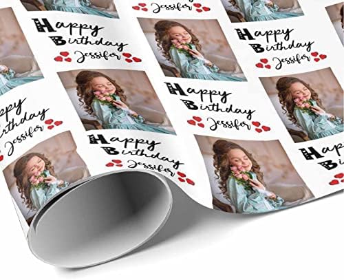 Customized Gift Wrapping Paper, Happy Birthday with Name Photo White Personalized Gift Wrap Paper with Photo Funny Wrapping Paper Roll for Men Women Christmas 58x23 3 Rolls - Image 3