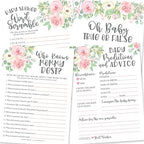 Hadley Designs 25 Floral Who Knows Mommy Best, Baby Prediction And Advice Cards, 25 Word Scramble, True Or False-4 Double Sided Cards, Gender Reveal Games for Baby Shower by HadleyDesigns
