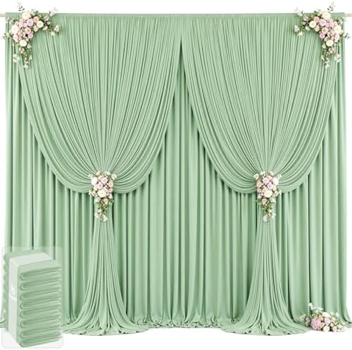 40ft x 12ft Sage Green Backdrop Curtains Wrinkle Free Backdrop Curtain for Wedding Parties Green Fabric Backdrops Drapes Back Drop Cloth Bridal Shower Stage Curtains Wedding Decorations for Reception by Tao-GePartyDecorations