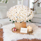 50 PCS Champagne Roses Artificial Flowers, Fake Roses with Stem Realistic Silk Rose for DIY Wedding Bouquets Table Centerpieces Arrangements Baby Shower Birthday Home Decor Valentines Day Gift for Her - Image 2