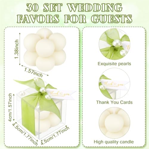 Nuanchu 30 Sets Bridal Shower Favors Sage Green 1.6" Mini Bubble Candles - Image 2