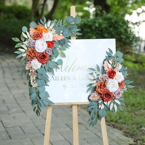 Artificial Burnt Orange Wedding Arch Flower Floral Swags Set of 2 - Image 2