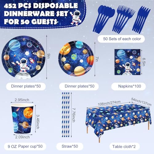 Potchen 452 Pcs Space Plates Napkins Party Supply, Dark Blue - Image 2