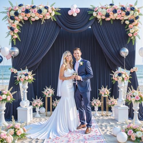 8 Panels Navy Blue Backdrop Curtain for Parties Wedding Wrinkle Free 40ft x 10ft Backdrop Drapes Panels for Baby Shower Gender Reveal Birthday Photo Photography Polyester Fabric Background Decoration - Image 2